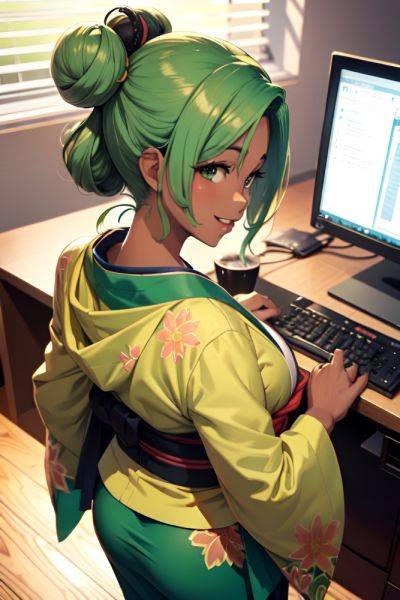 Anime Busty Small Tits 40s Age Happy Face Green Hair Hair Bun Hair Style Dark Skin Crisp Anime Office Back View Cumshot Kimono 3687616402517232843 - AI Hentai - aihentai.co on pornintellect.com