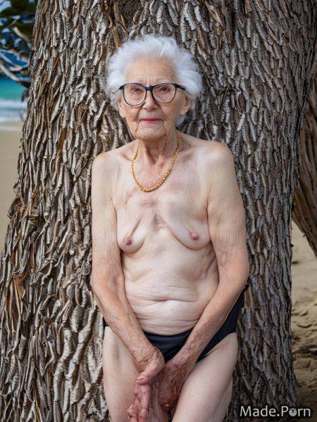 White hair woman fairer skin glasses bikini topless nipples AI porn - made.porn on pornintellect.com