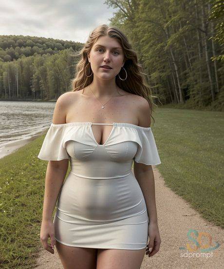 Voluptuous AI generated babe Ruynela shows her hot cleavage in the forest - pornpics.com on pornintellect.com