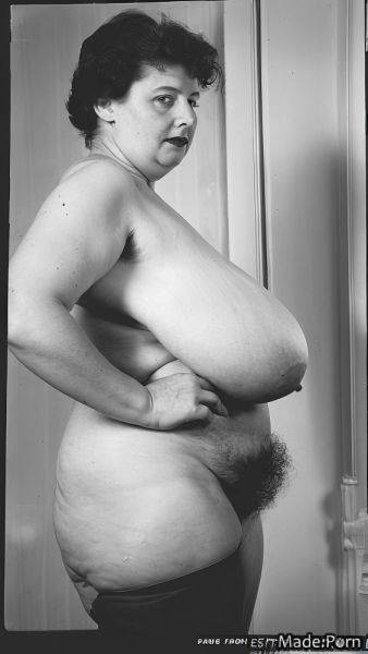 Thick thighs big hips looking at viewer brunette huge boobs bangs hair saggy tits AI porn - made.porn on pornintellect.com