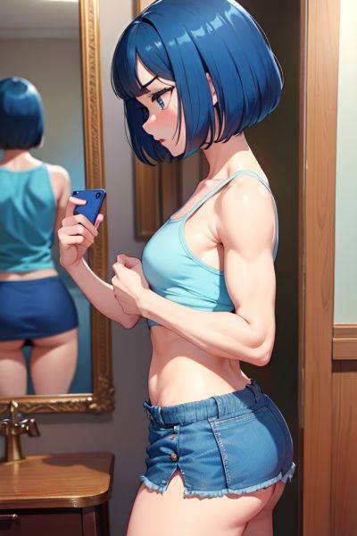 Anime Muscular Small Tits 50s Age Sad Face Blue Hair Bobcut Hair Style Light Skin Mirror Selfie Club Side View Jumping Mini Skirt 3683171111758493226 - AI Hentai - aihentai.co on pornintellect.com