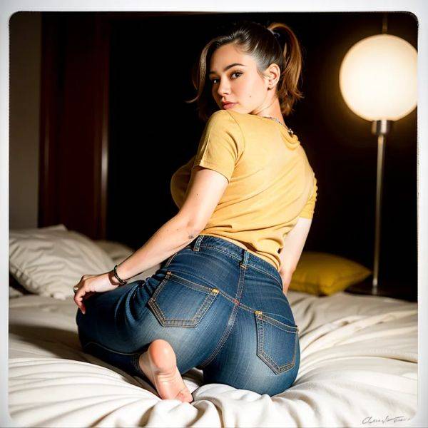 , latino,woman,twenties,(RAW photo, best quality, masterpiece:1.1), (realistic, photo-realistic:1.2), ultra-detailed, ultra high res, physically-based rendering,short hair,pony tail,brown hair,hair behind ear,black - pornmake.ai on pornintellect.com