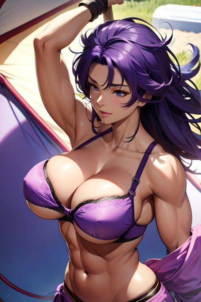 Anime Muscular Huge Boobs 80s Age Happy Face Purple Hair Messy Hair Style Dark Skin Warm Anime Tent Side View Jumping Bra 3683232957678301013 - AI Hentai - aihentai.co on pornintellect.com