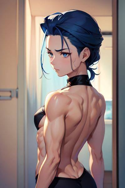 Anime Muscular Small Tits 40s Age Sad Face Blue Hair Slicked Hair Style Light Skin Soft + Warm Club Front View On Back Goth 3683306403852620095 - AI Hentai - aihentai.co on pornintellect.com