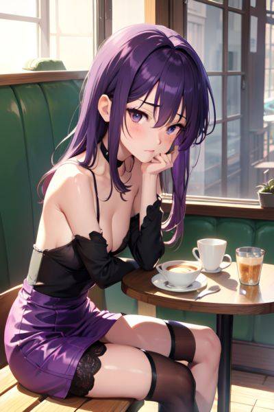 Anime Skinny Small Tits 30s Age Sad Face Purple Hair Messy Hair Style Light Skin Vintage Cafe Side View Bathing Stockings 3683337325470081366 - AI Hentai - aihentai.co on pornintellect.com