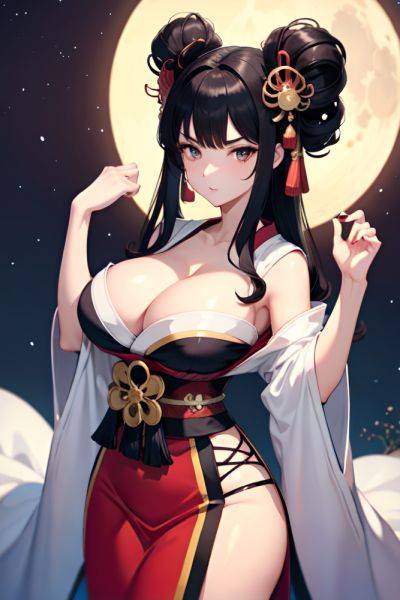 Anime Busty Huge Boobs 30s Age Serious Face Black Hair Bangs Hair Style Light Skin Illustration Moon Front View On Back Geisha 3683395309676764052 - AI Hentai - aihentai.co on pornintellect.com