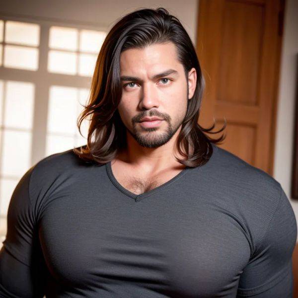 Manly man,thirties,(RAW photo, best quality, masterpiece:1.1), (realistic, photo-realistic:1.2), ultra-detailed, ultra high res, physically-based rendering,long hair,bobcut,(adult:1.5) - pornmake.ai on pornintellect.com