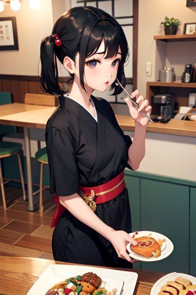 Anime Busty Small Tits 50s Age Sad Face Black Hair Pigtails Hair Style Light Skin Warm Anime Cafe Front View Eating Geisha 3687662788168482747 - AI Hentai - aihentai.co on pornintellect.com