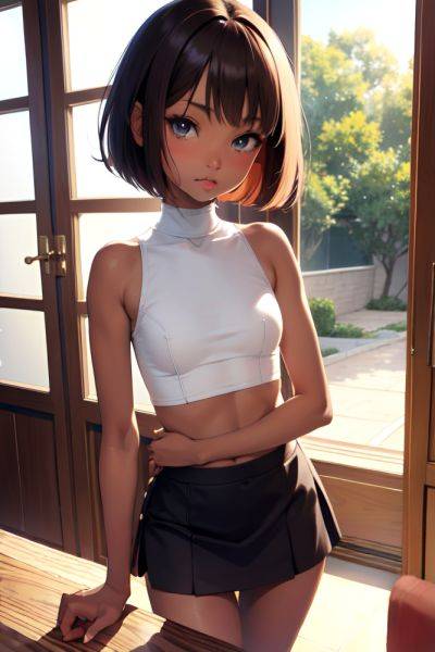 Anime Skinny Small Tits 18 Age Pouting Lips Face Ginger Bobcut Hair Style Dark Skin Soft + Warm Kitchen Front View Plank Mini Skirt 3687670519109682327 - AI Hentai - aihentai.co on pornintellect.com
