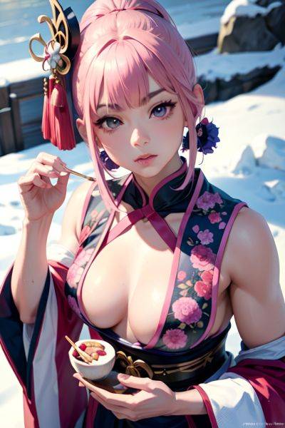 Anime Muscular Small Tits 30s Age Pouting Lips Face Pink Hair Bangs Hair Style Light Skin Vintage Snow Close Up View Eating Geisha 3687740097559857808 - AI Hentai - aihentai.co on pornintellect.com