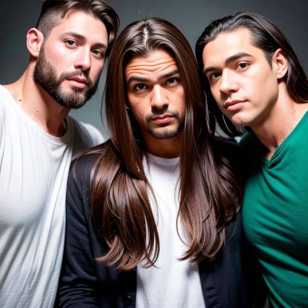 ,white people,(2men:2), manly man,twenties,(RAW photo, best quality, masterpiece:1.1), (realistic, photo-realistic:1.2), ultra-detailed, ultra high res, physically-based rendering,long hair,straight hair,black hair,green eyes,beautiful,(adult:1.5) - pornmake.ai on pornintellect.com