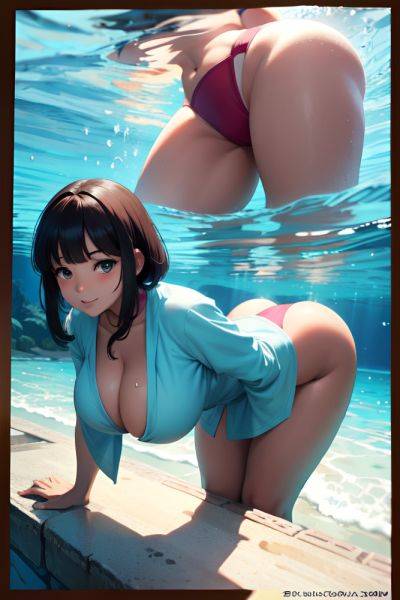 Anime Busty Huge Boobs 20s Age Happy Face Brunette Bangs Hair Style Dark Skin Film Photo Underwater Side View Bending Over Bathrobe 3689788798612836051 - AI Hentai - aihentai.co on pornintellect.com