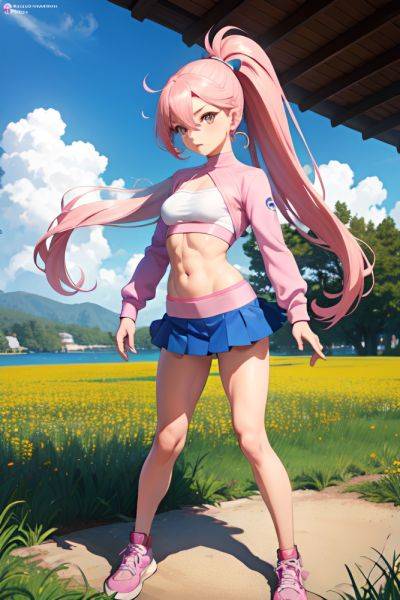 Anime Muscular Small Tits 60s Age Seductive Face Pink Hair Ponytail Hair Style Light Skin Soft Anime Meadow Front View T Pose Mini Skirt 3689804260323601506 - AI Hentai - aihentai.co on pornintellect.com