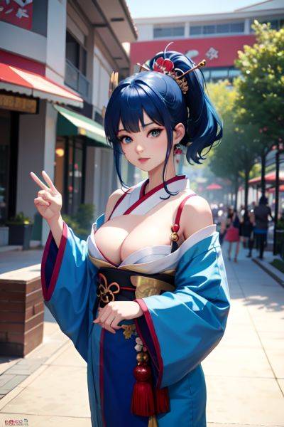 Anime Busty Small Tits 20s Age Seductive Face Blue Hair Ponytail Hair Style Light Skin Film Photo Mall Front View Jumping Geisha 3690016858612729378 - AI Hentai - aihentai.co on pornintellect.com