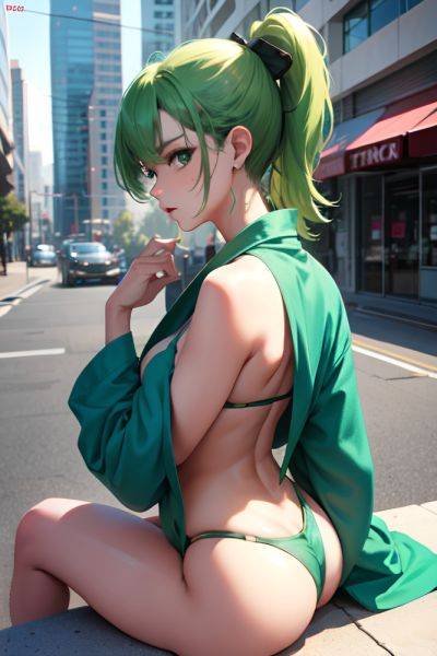 Anime Busty Small Tits 40s Age Serious Face Green Hair Ponytail Hair Style Light Skin Cyberpunk Stage Side View Straddling Bathrobe 3690082571613112299 - AI Hentai - aihentai.co on pornintellect.com