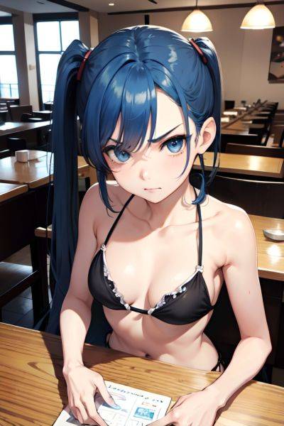 Anime Skinny Small Tits 40s Age Angry Face Blue Hair Pigtails Hair Style Light Skin Black And White Restaurant Close Up View Gaming Bikini 3690101898966112479 - AI Hentai - aihentai.co on pornintellect.com