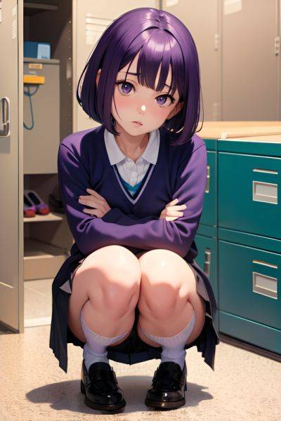 Anime Skinny Small Tits 40s Age Shocked Face Purple Hair Bobcut Hair Style Light Skin Watercolor Locker Room Front View Squatting Schoolgirl 3690519372541105345 - AI Hentai - aihentai.co on pornintellect.com