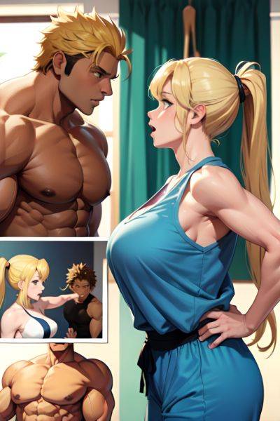 Anime Muscular Huge Boobs 70s Age Shocked Face Blonde Ponytail Hair Style Light Skin Painting Changing Room Side View Massage Pajamas 3687979756694764150 - AI Hentai - aihentai.co on pornintellect.com