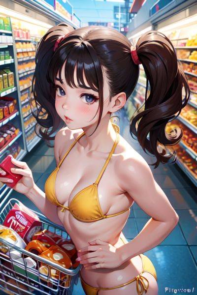Anime Busty Small Tits 30s Age Pouting Lips Face Brunette Pigtails Hair Style Light Skin Painting Grocery Front View Jumping Bikini 3691203560667103024 - AI Hentai - aihentai.co on pornintellect.com