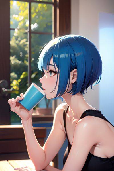 Anime Skinny Small Tits 40s Age Happy Face Blue Hair Bobcut Hair Style Light Skin Soft + Warm Party Side View Eating Goth 3691211289013794122 - AI Hentai - aihentai.co on pornintellect.com