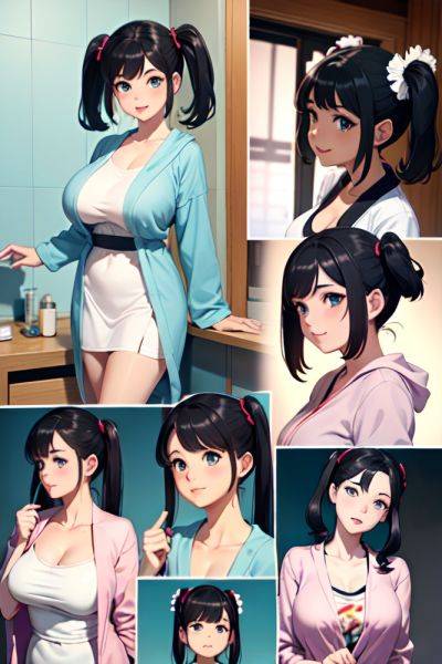 Anime Skinny Huge Boobs 20s Age Happy Face Black Hair Pigtails Hair Style Light Skin Vintage Shower Side View Jumping Bathrobe 3691323390255692742 - AI Hentai - aihentai.co on pornintellect.com