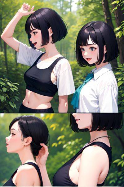 Anime Busty Small Tits 80s Age Laughing Face Black Hair Bobcut Hair Style Light Skin Watercolor Forest Back View Working Out Schoolgirl 3691431623604093820 - AI Hentai - aihentai.co on pornintellect.com