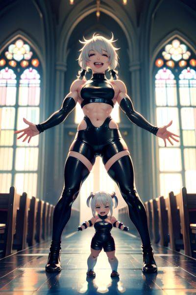 Anime Muscular Small Tits 18 Age Laughing Face White Hair Pigtails Hair Style Light Skin Cyberpunk Church Front View T Pose Latex 3691636493545699050 - AI Hentai - aihentai.co on pornintellect.com