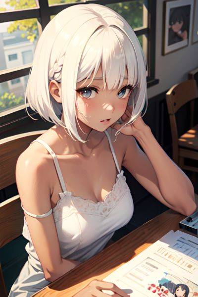 Anime Skinny Small Tits 40s Age Sad Face White Hair Bangs Hair Style Dark Skin Painting Cafe Close Up View Gaming Teacher 3691644224486888654 - AI Hentai - aihentai.co on pornintellect.com