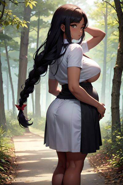 Anime Pregnant Huge Boobs 20s Age Serious Face Ginger Braided Hair Style Dark Skin Charcoal Forest Back View T Pose Mini Skirt 3691690610134077982 - AI Hentai - aihentai.co on pornintellect.com