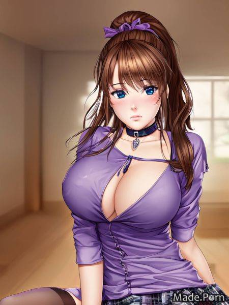 Brunette natural tits sad 18 indoors high ponytail choker AI porn - made.porn on pornintellect.com