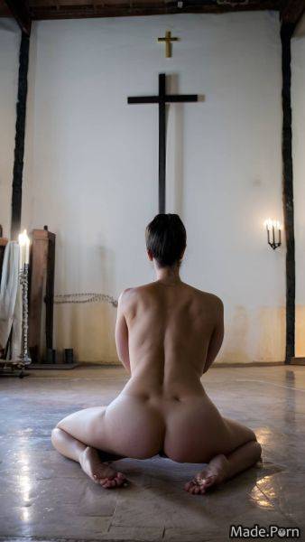 Barefoot nun nude looking at viewer thick thighs feet woman AI porn - made.porn on pornintellect.com