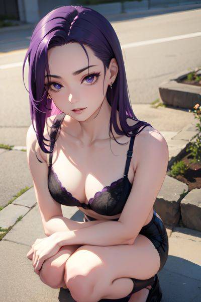 Anime Skinny Small Tits 20s Age Happy Face Purple Hair Slicked Hair Style Light Skin Dark Fantasy Oasis Close Up View Squatting Bra 3691984385727746052 - AI Hentai - aihentai.co on pornintellect.com