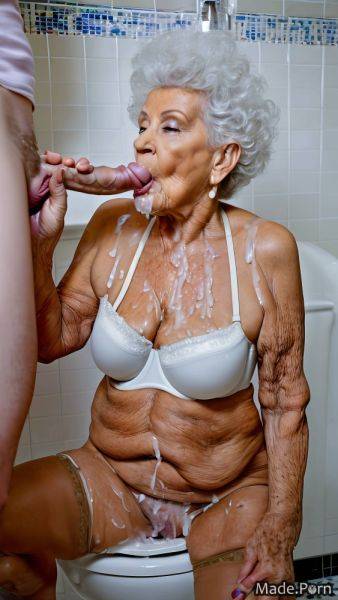 Looking at viewer long hair slutty bukkake bathroom multicolored hair blowjob AI porn - made.porn on pornintellect.com