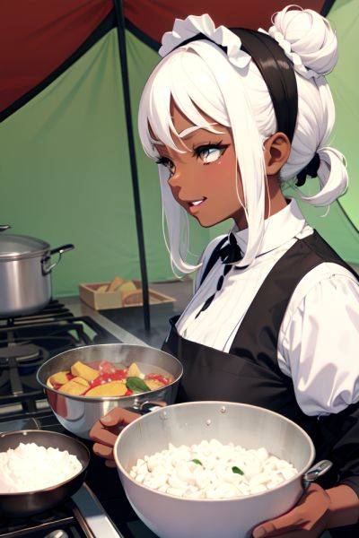Anime Busty Small Tits 80s Age Happy Face White Hair Hair Bun Hair Style Dark Skin Black And White Tent Side View Cooking Maid 3692166062845861055 - AI Hentai - aihentai.co on pornintellect.com