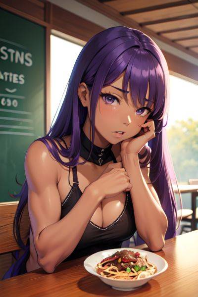 Anime Muscular Small Tits 70s Age Shocked Face Purple Hair Straight Hair Style Dark Skin Soft Anime Cafe Close Up View Eating Teacher 3692425049375868700 - AI Hentai - aihentai.co on pornintellect.com