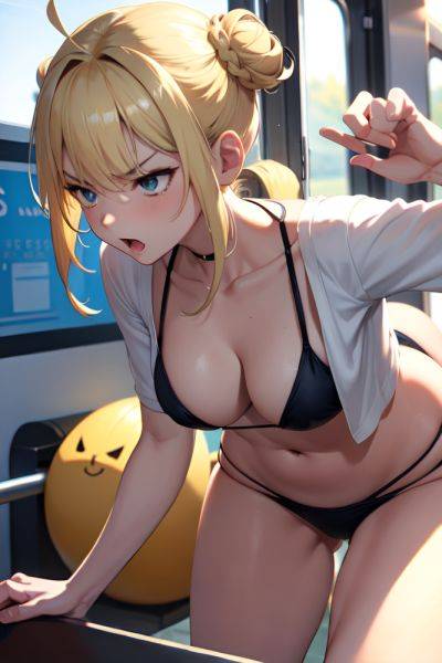 Anime Busty Small Tits 20s Age Angry Face Blonde Hair Bun Hair Style Light Skin Black And White Train Side View Bending Over Bikini 3692556475376120325 - AI Hentai - aihentai.co on pornintellect.com