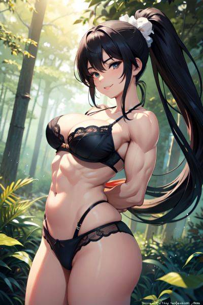 Anime Muscular Huge Boobs 20s Age Happy Face Black Hair Ponytail Hair Style Light Skin Warm Anime Forest Front View On Back Lingerie 3692583533670288535 - AI Hentai - aihentai.co on pornintellect.com