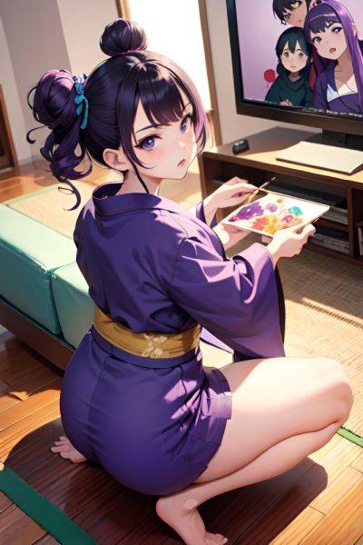 Anime Chubby Small Tits 20s Age Angry Face Purple Hair Hair Bun Hair Style Dark Skin Painting Couch Back View Squatting Kimono 3688350840796279993 - AI Hentai - aihentai.co on pornintellect.com