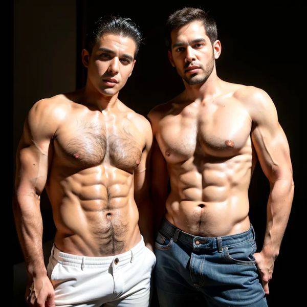 , latino,(2men:2), manly man,twenties,(RAW photo, best quality, masterpiece:1.1), (realistic, photo-realistic:1.2), ultra-detailed, ultra high res, physically-based rendering,(adult:1.5) - pornmake.ai on pornintellect.com