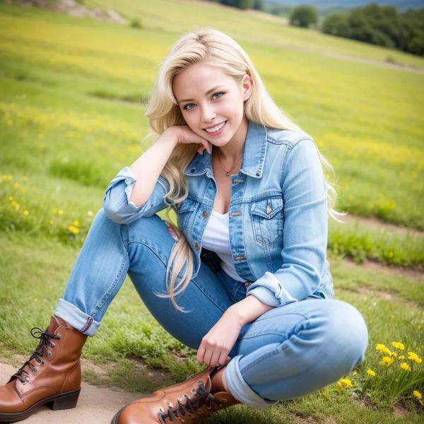 Woman,thirties,(RAW photo, best quality, masterpiece:1.1), (realistic, photo-realistic:1.2), ultra-detailed, ultra high res, physically-based rendering,messy hair,blonde hair,blue eyes,beautiful,(grin:1.2),perfect - pornmake.ai on pornintellect.com
