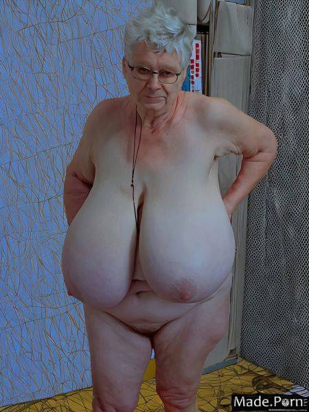 White hair standing suspender belt big ass nude messy hair hairy AI porn - made.porn on pornintellect.com