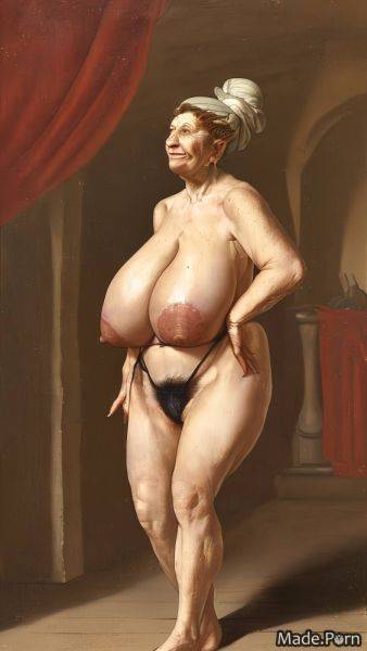 One piece swimsuit saggy tits gigantic boobs 90 close up glasses standing AI porn - made.porn on pornintellect.com