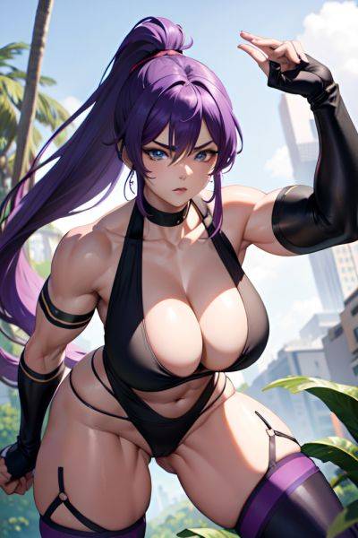 Anime Muscular Huge Boobs 30s Age Sad Face Purple Hair Ponytail Hair Style Light Skin Black And White Jungle Front View Plank Stockings 3688420419267293855 - AI Hentai - aihentai.co on pornintellect.com