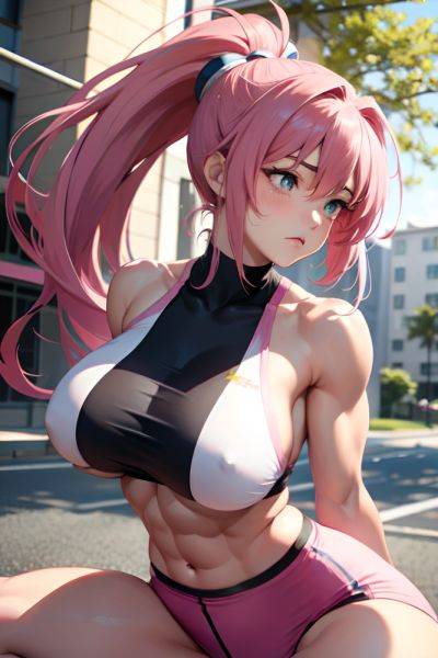 Anime Muscular Huge Boobs 18 Age Sad Face Pink Hair Ponytail Hair Style Light Skin Vintage Street Close Up View Straddling Teacher 3688532520509499142 - AI Hentai - aihentai.co on pornintellect.com