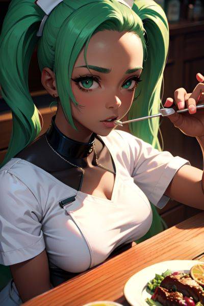 Anime Pregnant Small Tits 50s Age Seductive Face Green Hair Slicked Hair Style Dark Skin Cyberpunk Bar Close Up View Eating Nurse 3688586637098124289 - AI Hentai - aihentai.co on pornintellect.com