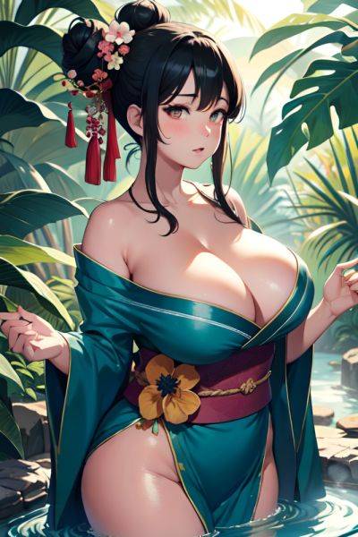 Anime Chubby Huge Boobs 30s Age Sad Face Black Hair Hair Bun Hair Style Dark Skin Illustration Jungle Close Up View Bathing Kimono 3688594368211027383 - AI Hentai - aihentai.co on pornintellect.com