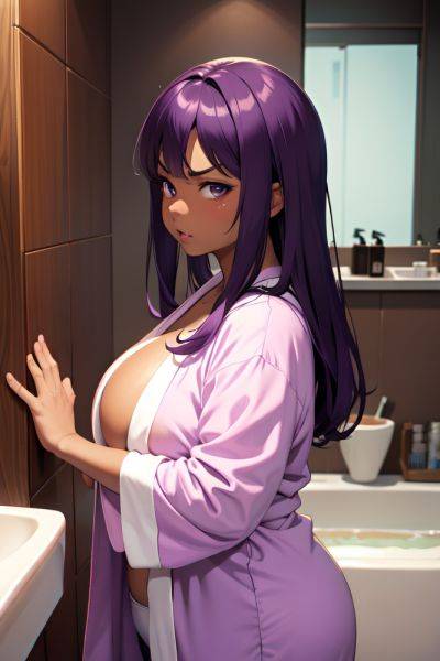 Anime Chubby Small Tits 30s Age Angry Face Purple Hair Straight Hair Style Dark Skin Painting Bathroom Side View Yoga Bathrobe 3688721928122467548 - AI Hentai - aihentai.co on pornintellect.com