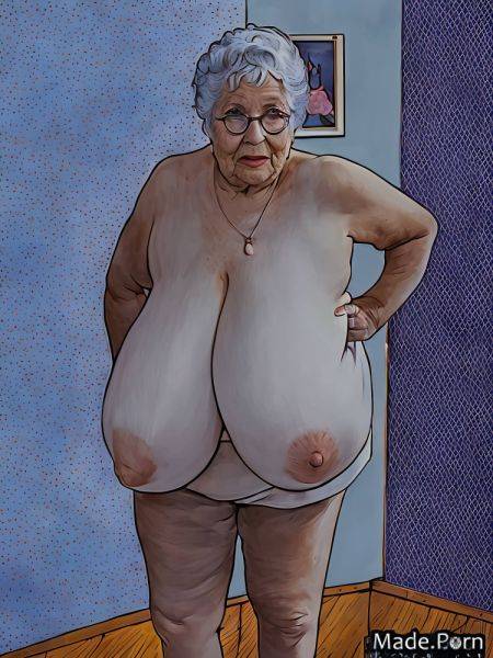 Woman messy hair gigantic boobs saggy tits serious nude looking at viewer AI porn - made.porn on pornintellect.com