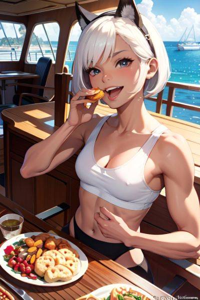 Anime Muscular Small Tits 60s Age Laughing Face White Hair Pixie Hair Style Dark Skin Illustration Yacht Front View Eating Schoolgirl 3689232170689855984 - AI Hentai - aihentai.co on pornintellect.com