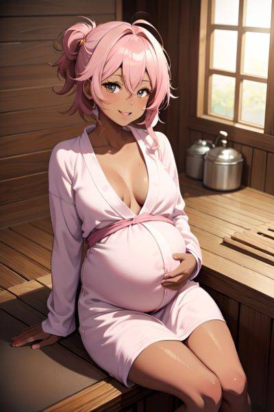 Anime Pregnant Small Tits 20s Age Happy Face Pink Hair Messy Hair Style Dark Skin Soft Anime Sauna Close Up View Plank Bathrobe 3696425809363592811 - AI Hentai - aihentai.co on pornintellect.com